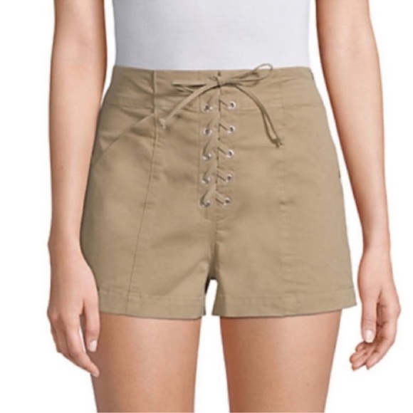 A.L.C. Kyle Lace up fly Khaki Tan Shorts sz 4 - Picture 1 of 8